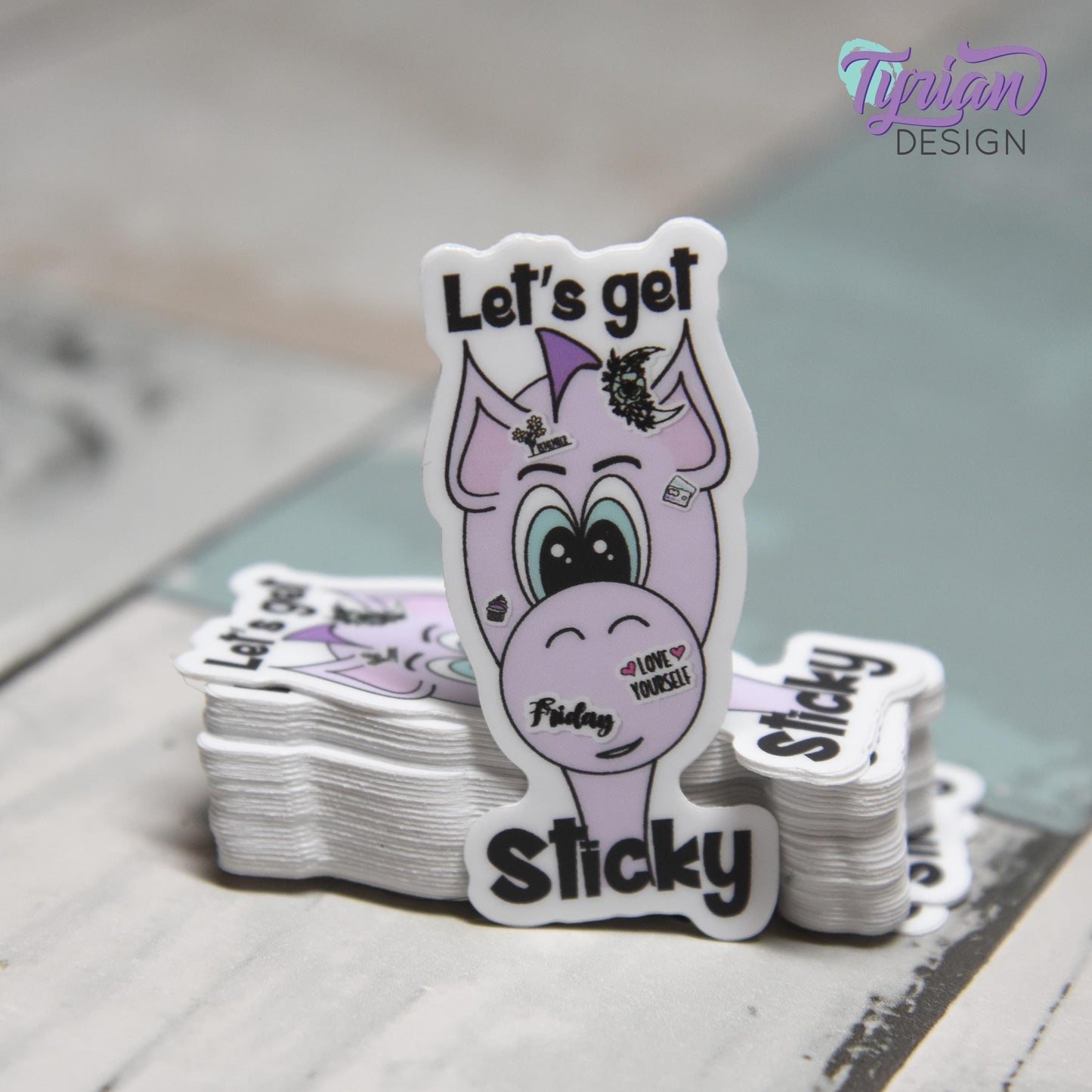 Let's Get Sticky Vinyl Sticker | Dragon Sticker | I love Stickers |1 x 2 Inches | High quality weather proof vinyl | Purple Dragon