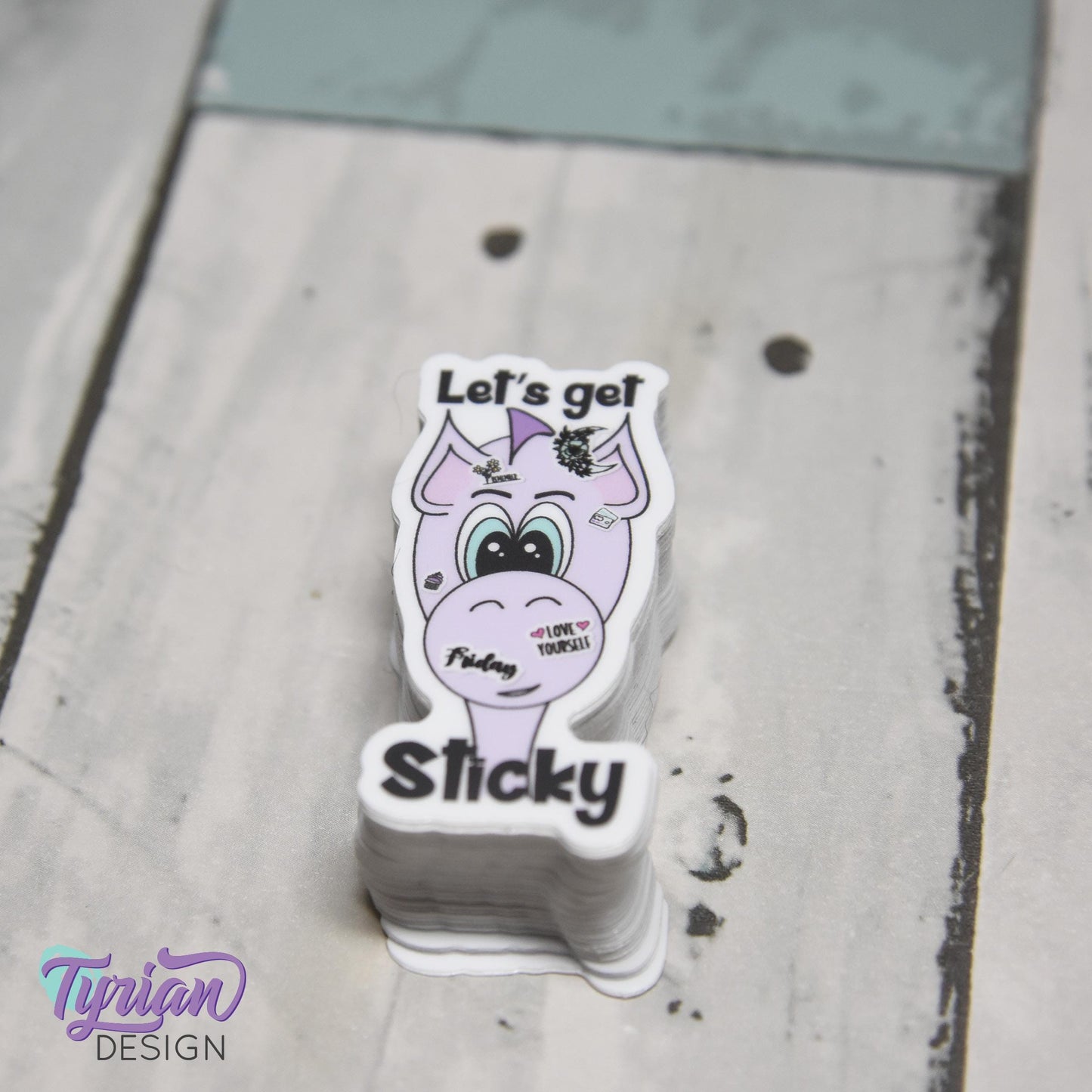 Let's Get Sticky Vinyl Sticker | Dragon Sticker | I love Stickers |1 x 2 Inches | High quality weather proof vinyl | Purple Dragon