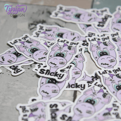 Let's Get Sticky Vinyl Sticker | Dragon Sticker | I love Stickers |1 x 2 Inches | High quality weather proof vinyl | Purple Dragon