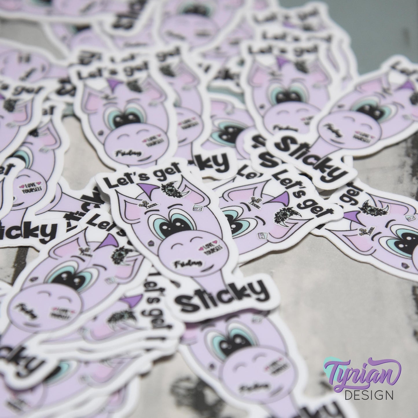 Let's Get Sticky Vinyl Sticker | Dragon Sticker | I love Stickers |1 x 2 Inches | High quality weather proof vinyl | Purple Dragon