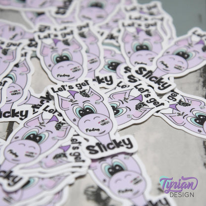 Let's Get Sticky Vinyl Sticker | Dragon Sticker | I love Stickers |1 x 2 Inches | High quality weather proof vinyl | Purple Dragon