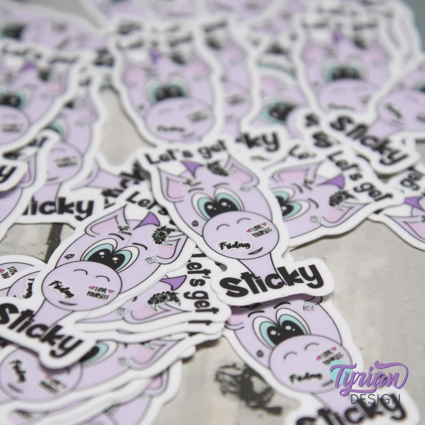 Let's Get Sticky Vinyl Sticker | Dragon Sticker | I love Stickers |1 x 2 Inches | High quality weather proof vinyl | Purple Dragon