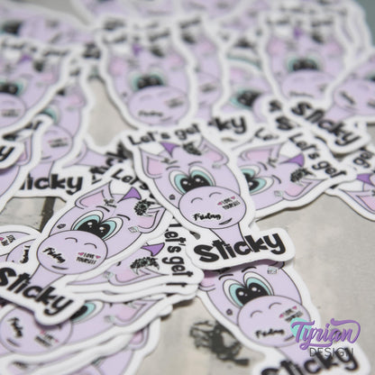Let's Get Sticky Vinyl Sticker | Dragon Sticker | I love Stickers |1 x 2 Inches | High quality weather proof vinyl | Purple Dragon