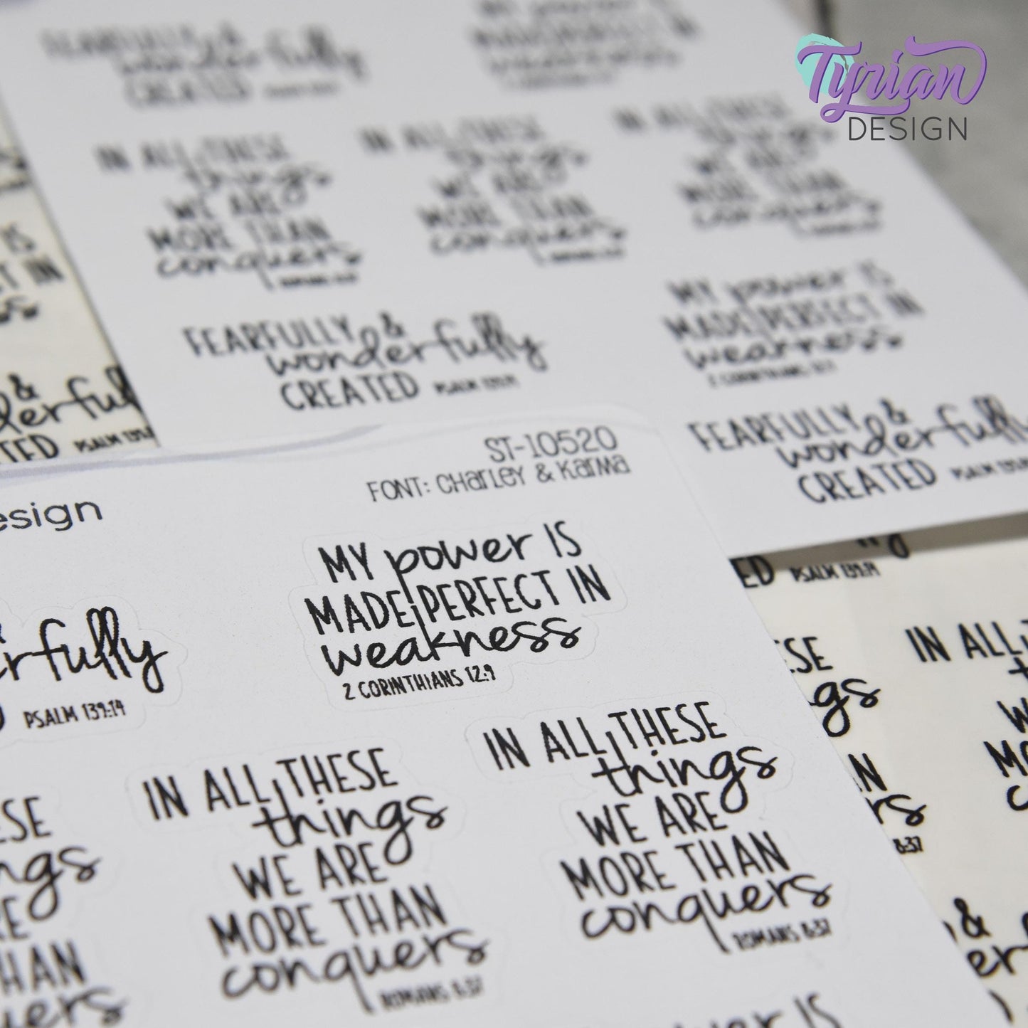 Bible Verses Stickers | Bible Quotes Stickers | 9 Stickers | 3.5 x 4.5" Sheet | White or Clear Matte | Charley & Karma Font