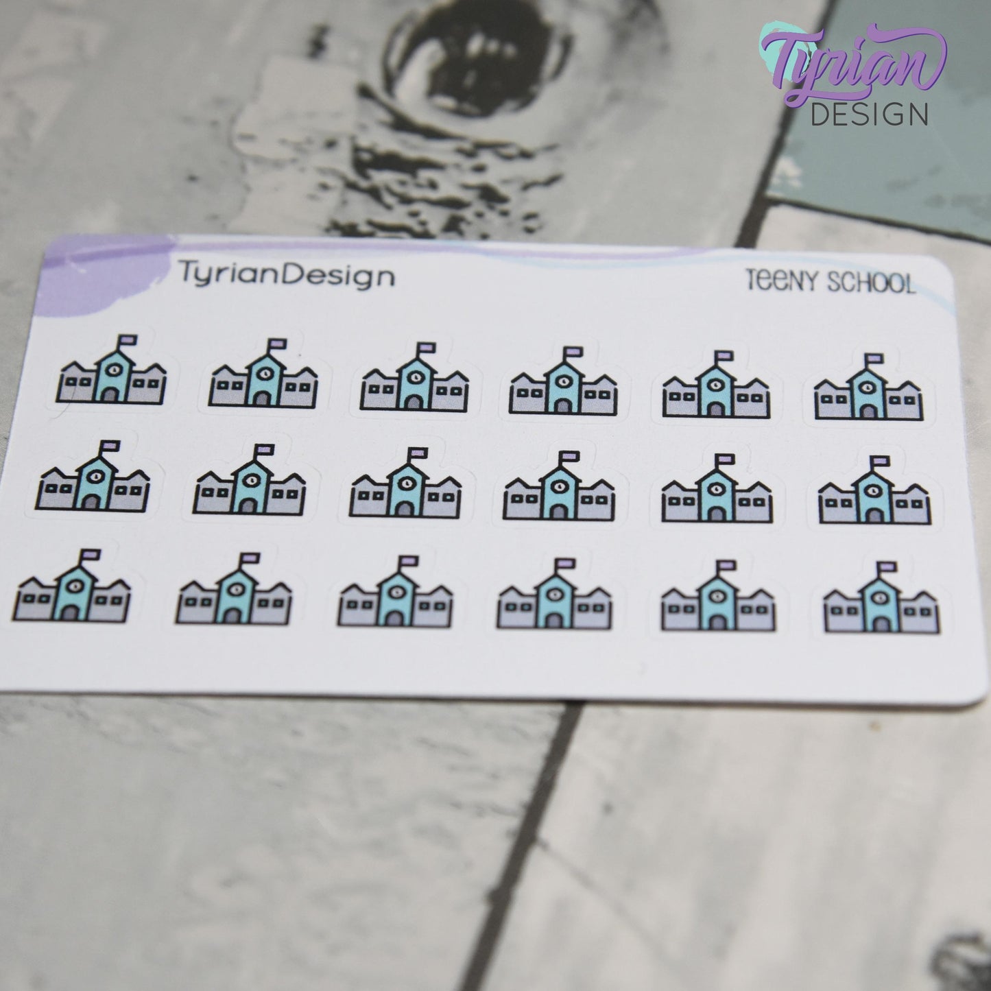 School Stickers | Tiny School |  Mini Sheet | 18 stickers | .48 x .43" each | School Building icon sticker | White or Clear Matte