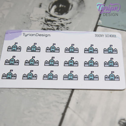 School Stickers | Tiny School |  Mini Sheet | 18 stickers | .48 x .43" each | School Building icon sticker | White or Clear Matte