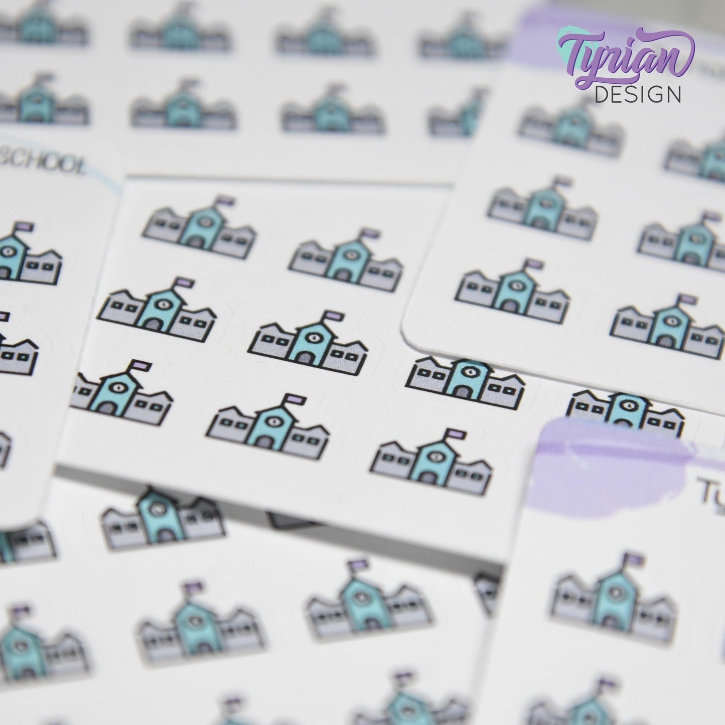 School Stickers | Tiny School |  Mini Sheet | 18 stickers | .48 x .43" each | School Building icon sticker | White or Clear Matte