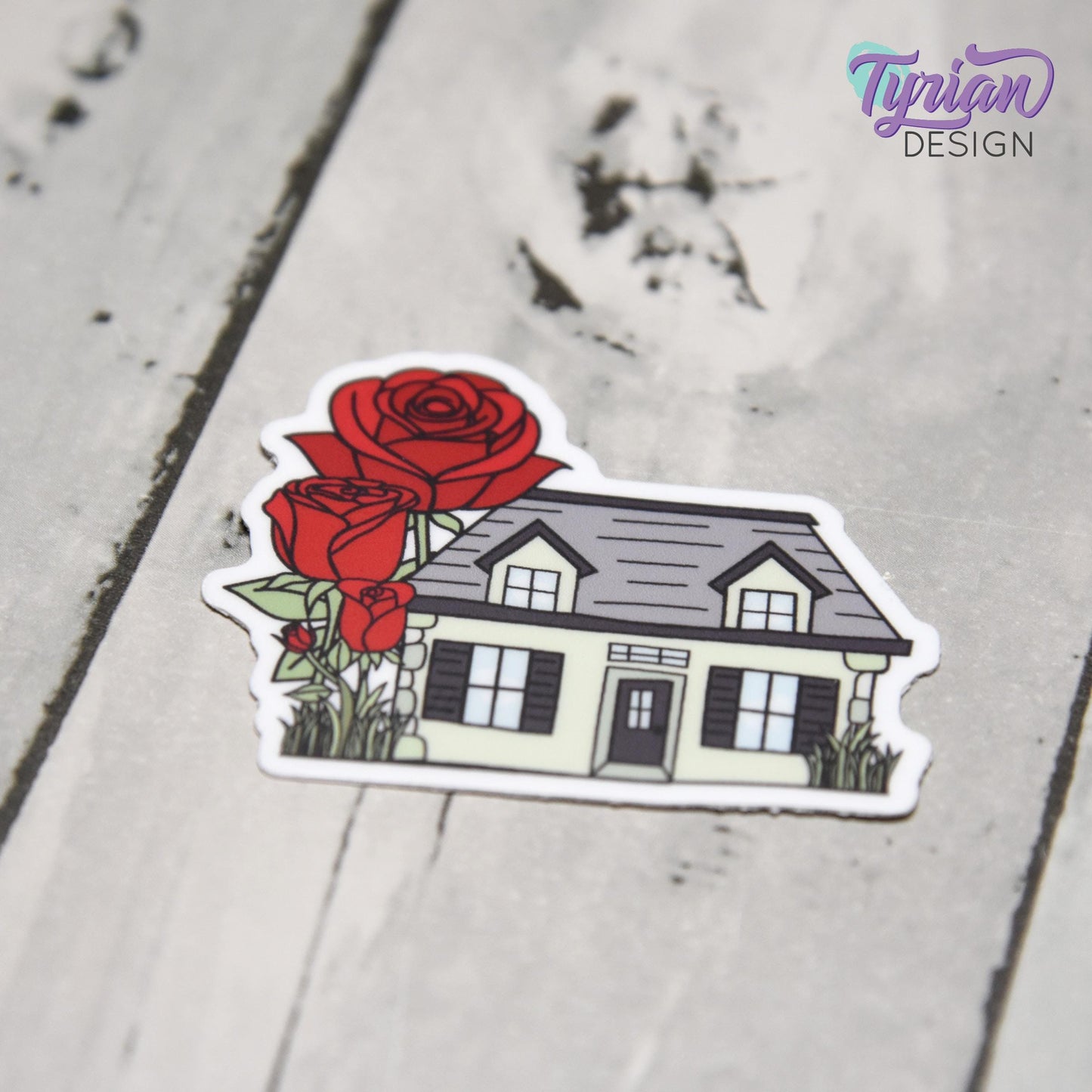 Rose House Vinyl Sticker | Waterproof & Weatherproof | 2" x 1.5" | Durable Die-Cut Sticker for Journals, Tumblers and More