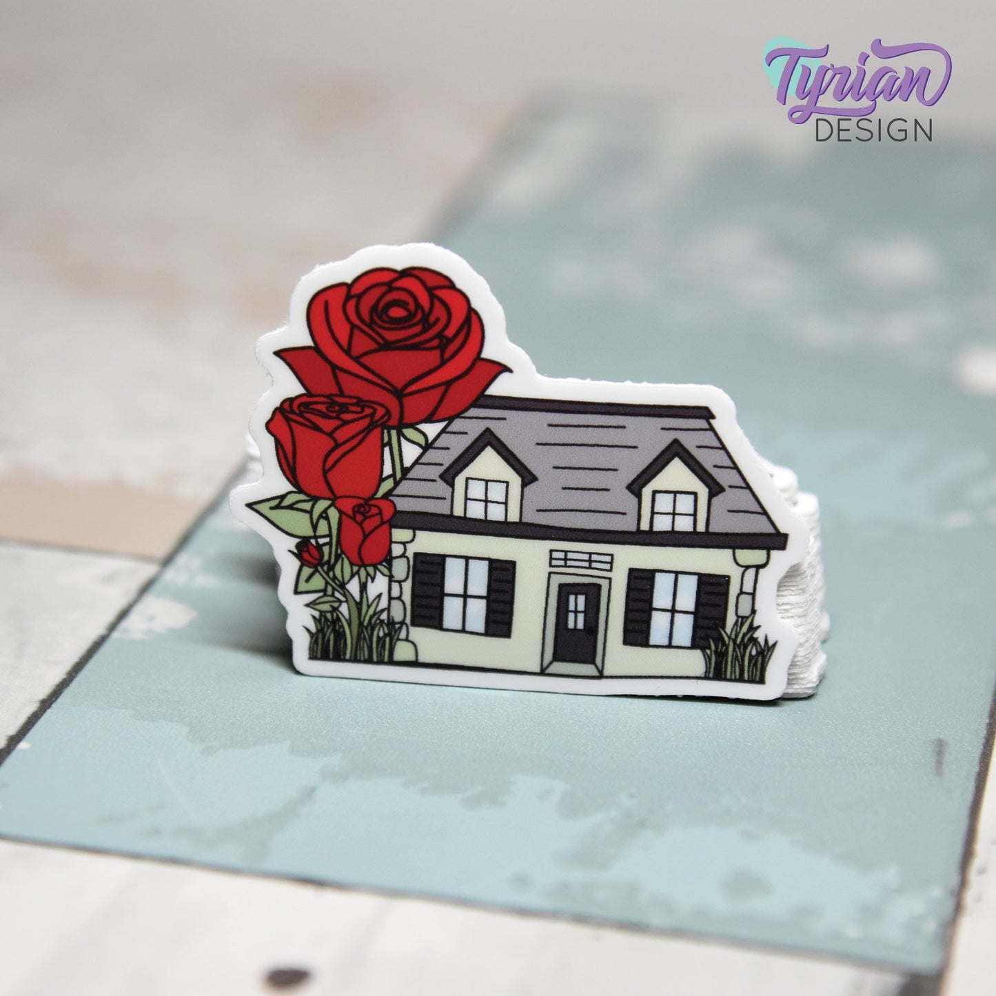 Rose House Vinyl Sticker | Waterproof & Weatherproof | 2" x 1.5" | Durable Die-Cut Sticker for Journals, Tumblers and More