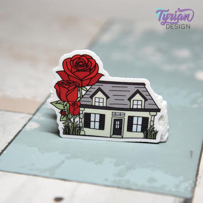 Rose House Vinyl Sticker | Waterproof & Weatherproof | 2" x 1.5" | Durable Die-Cut Sticker for Journals, Tumblers and More