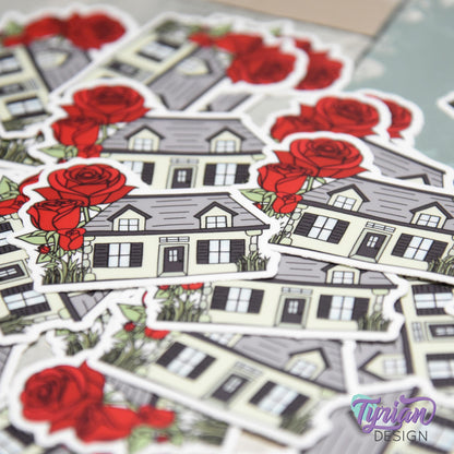 Rose House Vinyl Sticker | Waterproof & Weatherproof | 2" x 1.5" | Durable Die-Cut Sticker for Journals, Tumblers and More