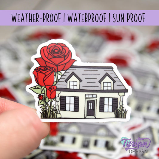 Rose House Vinyl Sticker | Waterproof & Weatherproof | 2" x 1.5" | Durable Die-Cut Sticker for Journals, Tumblers and More