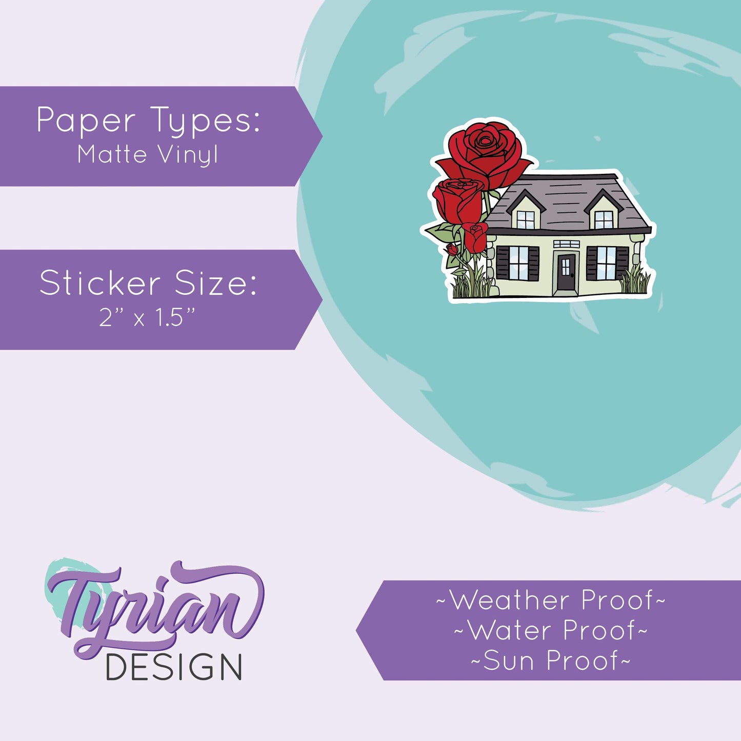 Rose House Vinyl Sticker | Waterproof & Weatherproof | 2" x 1.5" | Durable Die-Cut Sticker for Journals, Tumblers and More