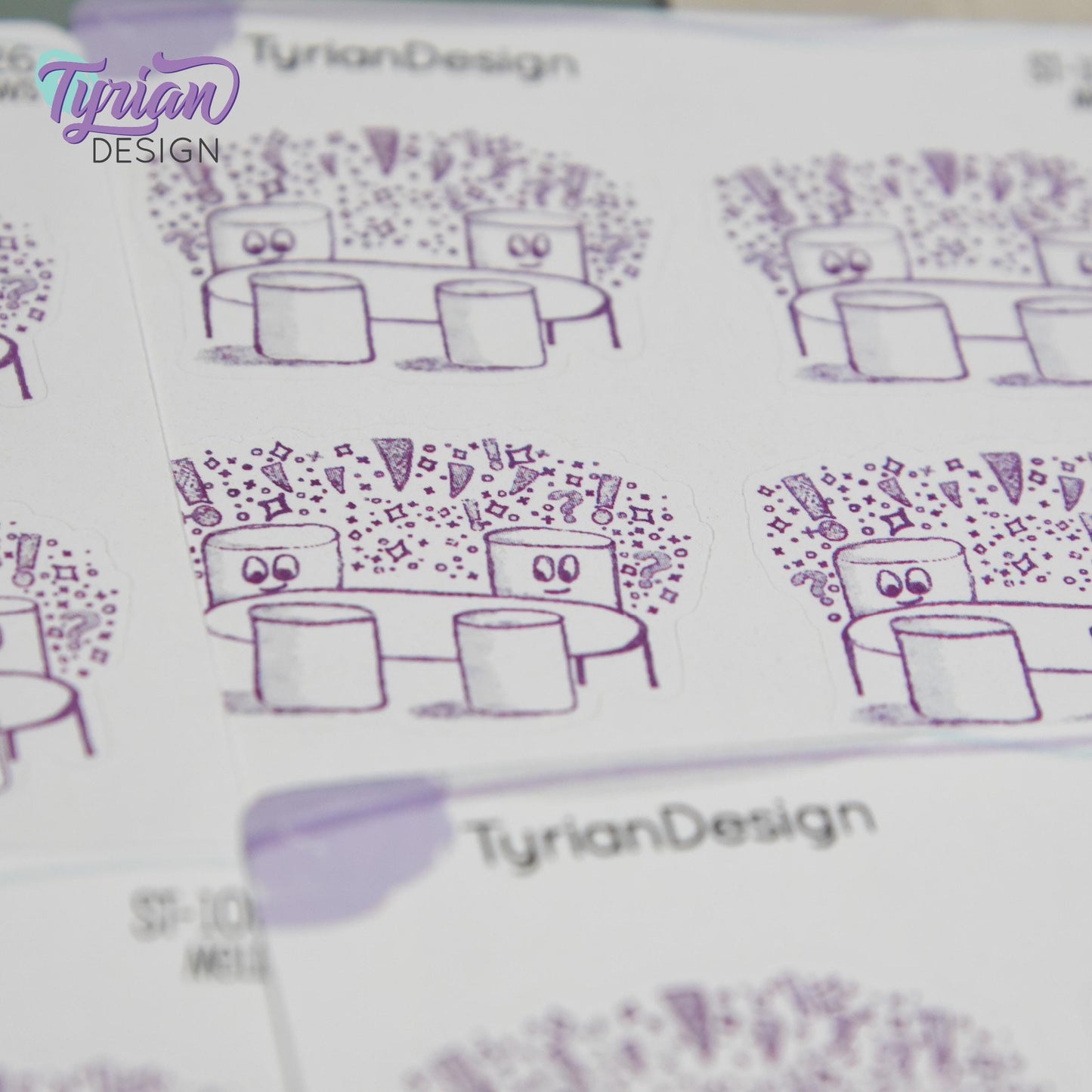 Brainstorm Meeting Stickers | Sketchy Mellows | 7 Stickers | 2 sizes | 3.5 x  4.5" Sheet | White or Clear Matte | Marshmallow stickers