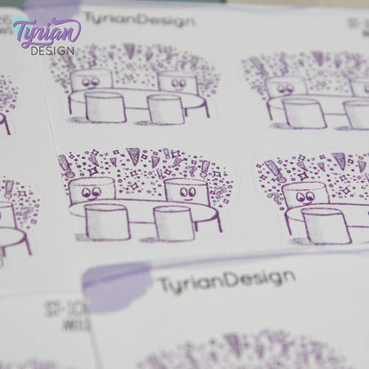 Brainstorm Meeting Stickers | Sketchy Mellows | 7 Stickers | 2 sizes | 3.5 x  4.5" Sheet | White or Clear Matte | Marshmallow stickers