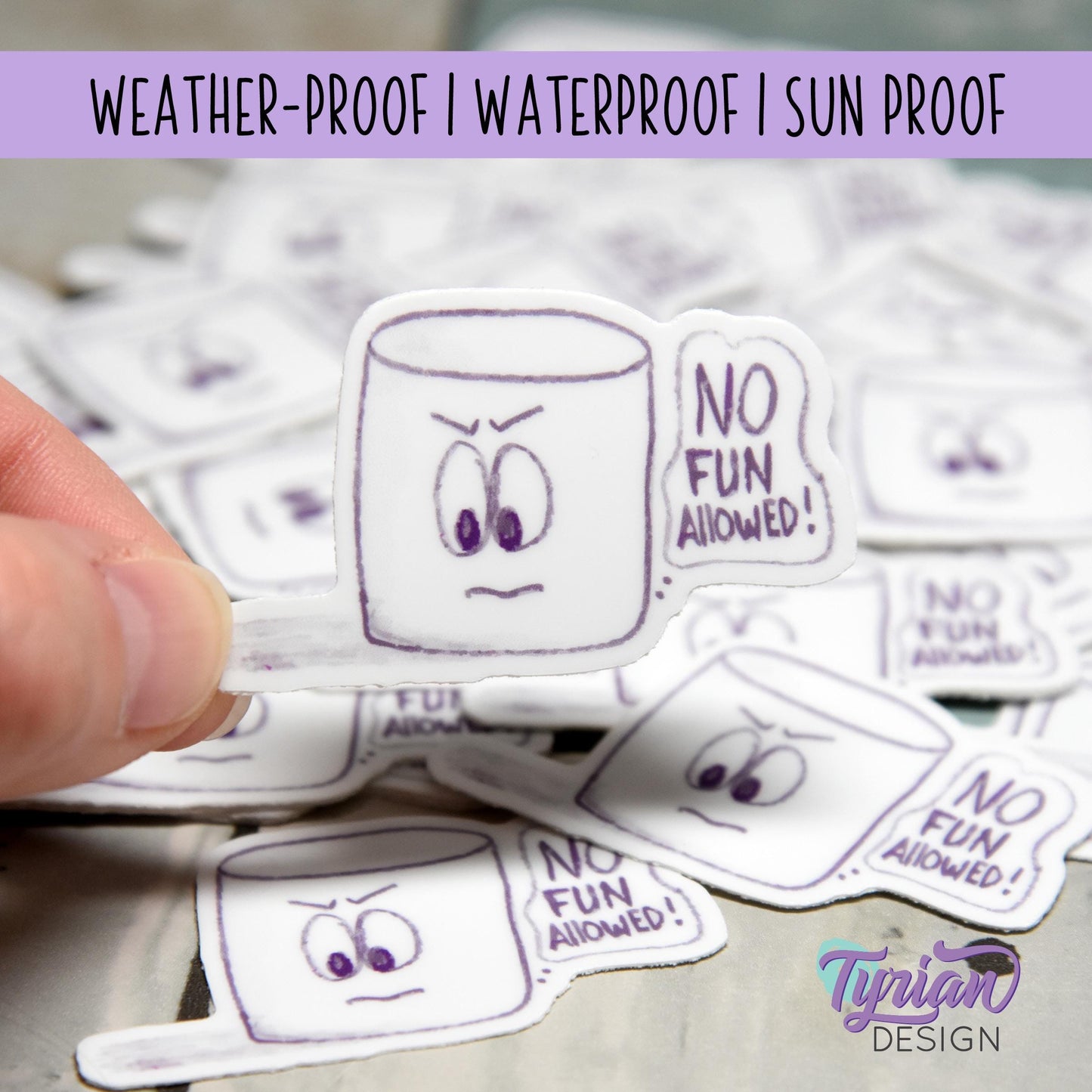 No Fun Allowed Sticker | Waterproof, Weatherproof & Durable | 2" x 1.2" | Tumbler Sticker | Dishwasher Safe | Sketchy Mellows Sticker