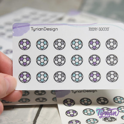 Soccer Stickers | Tiny Soccer Ball stickers | 18 stickers | .46 x .46 inches | Mini Sheet 3.375" x 2.125" | White or Clear Matte