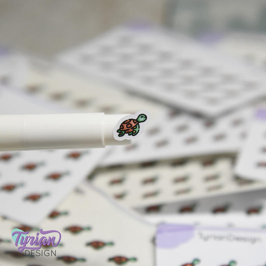 Turtle Stickers | Tiny Sea Turtle stickers | Mini sheet | 21 stickers | .4 x .4" each | Swimming Turtle icon | White or Clear Matte