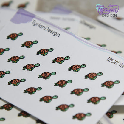Turtle Stickers | Tiny Sea Turtle stickers | Mini sheet | 21 stickers | .4 x .4" each | Swimming Turtle icon | White or Clear Matte