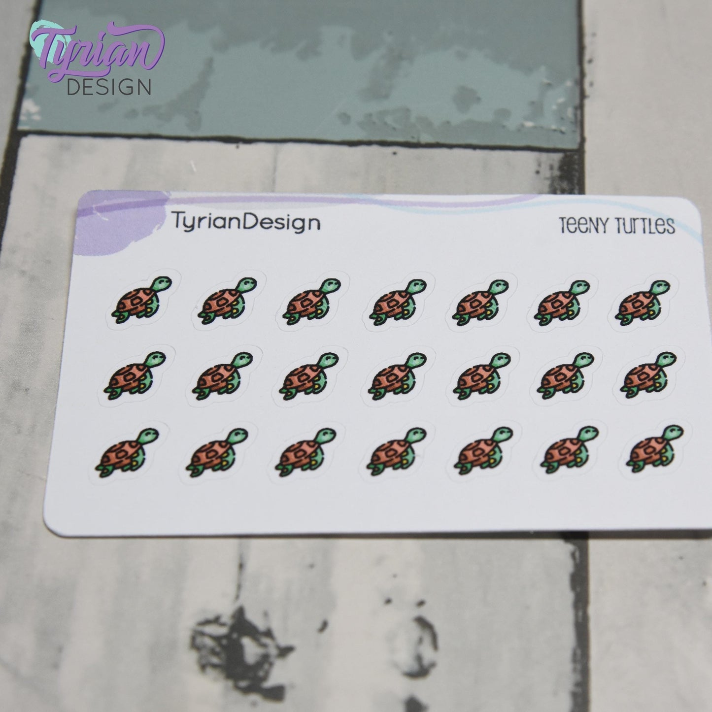 Turtle Stickers | Tiny Sea Turtle stickers | Mini sheet | 21 stickers | .4 x .4" each | Swimming Turtle icon | White or Clear Matte