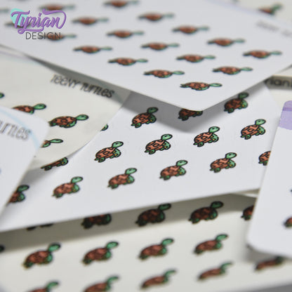 Turtle Stickers | Tiny Sea Turtle stickers | Mini sheet | 21 stickers | .4 x .4" each | Swimming Turtle icon | White or Clear Matte