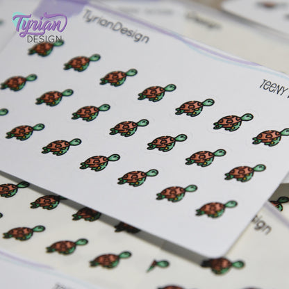 Turtle Stickers | Tiny Sea Turtle stickers | Mini sheet | 21 stickers | .4 x .4" each | Swimming Turtle icon | White or Clear Matte