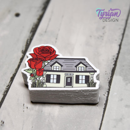 Rose House Vinyl Sticker | Waterproof & Weatherproof | 2" x 1.5" | Durable Die-Cut Sticker for Journals, Tumblers and More