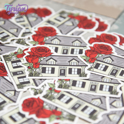Rose House Vinyl Sticker | Waterproof & Weatherproof | 2" x 1.5" | Durable Die-Cut Sticker for Journals, Tumblers and More