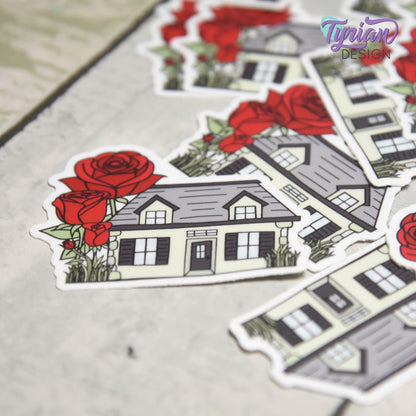 Rose House Vinyl Sticker | Waterproof & Weatherproof | 2" x 1.5" | Durable Die-Cut Sticker for Journals, Tumblers and More