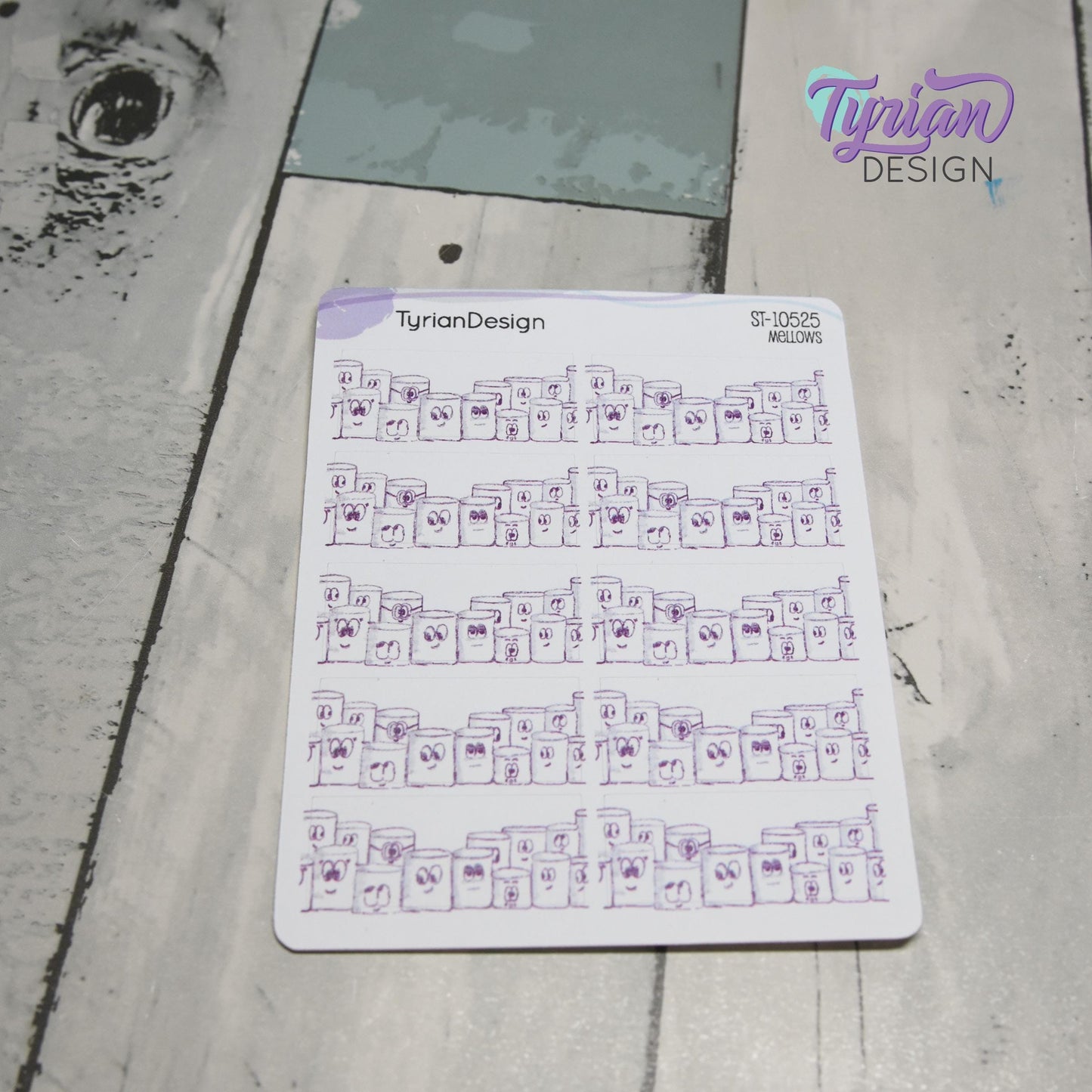 Fun Group Stickers | Sketchy Mellows Stickers | 10 Stickers |1.5" x .66"  | Marshmallow stickers