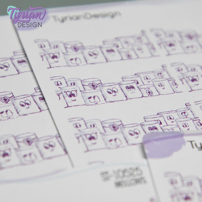 Fun Group Stickers | Sketchy Mellows Stickers | 10 Stickers |1.5" x .66"  | Marshmallow stickers