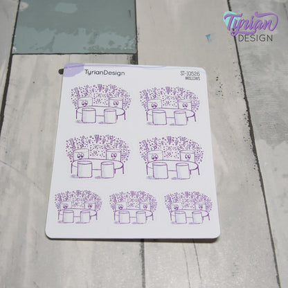 Brainstorm Meeting Stickers | Sketchy Mellows | 7 Stickers | 2 sizes | 3.5 x  4.5" Sheet | White or Clear Matte | Marshmallow stickers