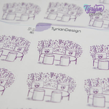 Brainstorm Meeting Stickers | Sketchy Mellows | 7 Stickers | 2 sizes | 3.5 x  4.5" Sheet | White or Clear Matte | Marshmallow stickers