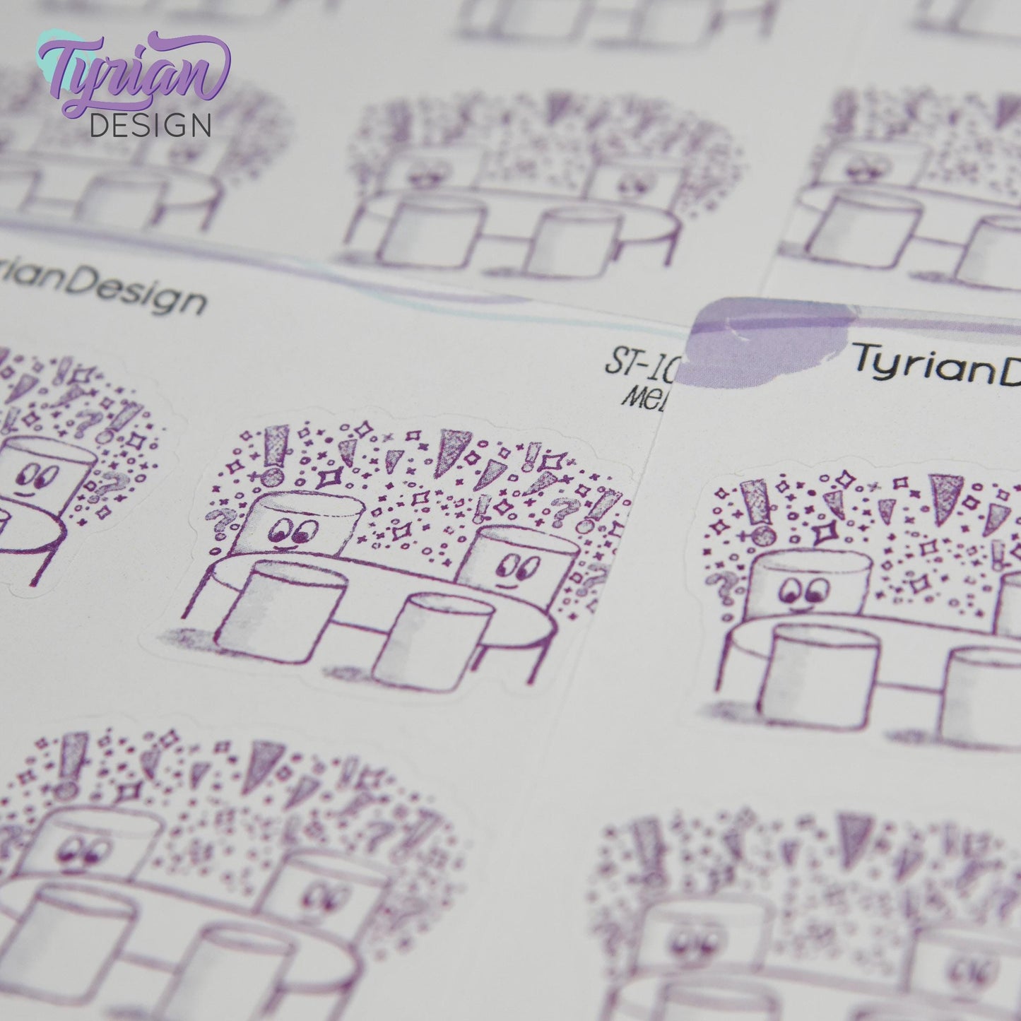 Brainstorm Meeting Stickers | Sketchy Mellows | 7 Stickers | 2 sizes | 3.5 x  4.5" Sheet | White or Clear Matte | Marshmallow stickers