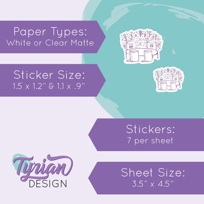 Brainstorm Meeting Stickers | Sketchy Mellows | 7 Stickers | 2 sizes | 3.5 x  4.5" Sheet | White or Clear Matte | Marshmallow stickers