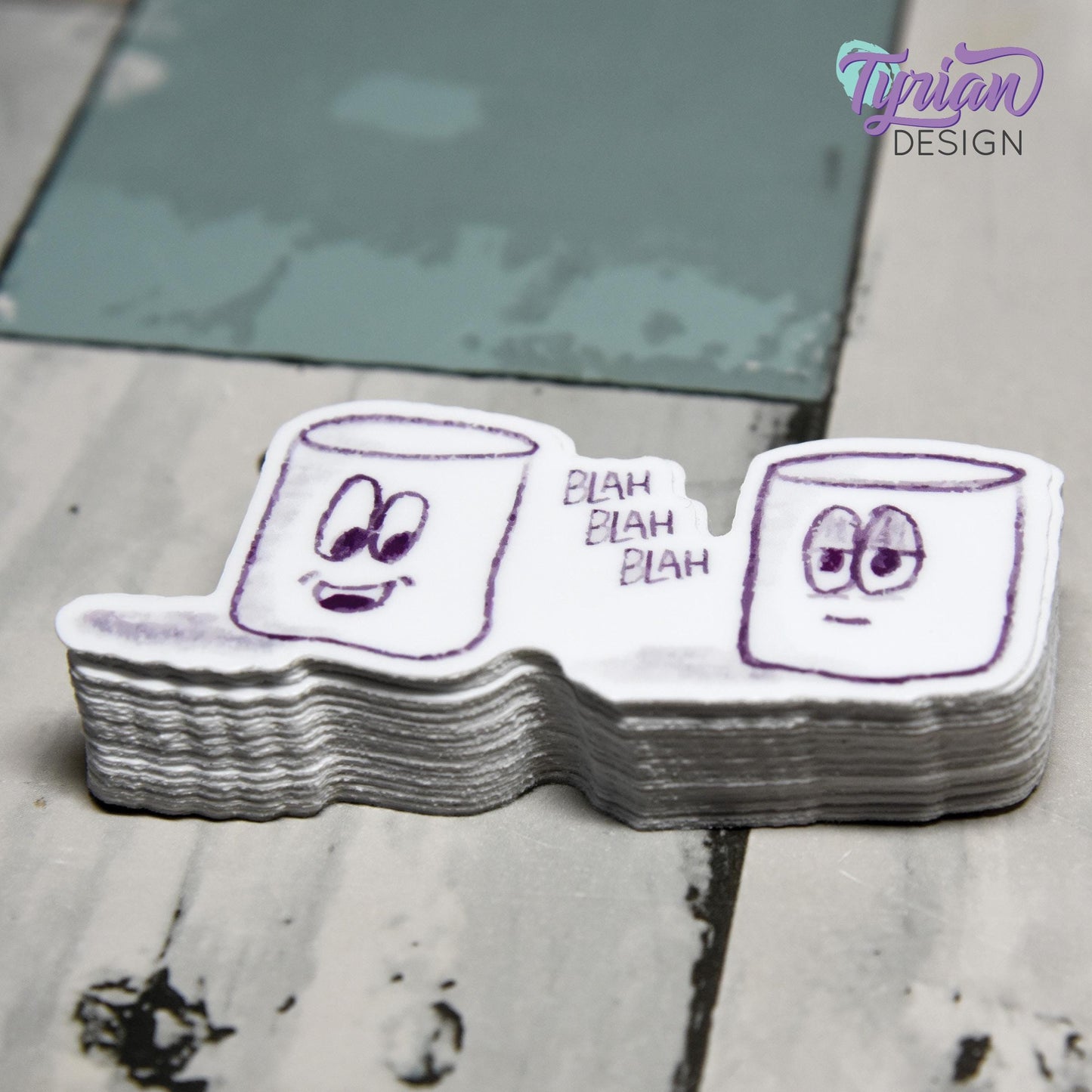 Blah Blah Blah Sticker | Waterproof, Weatherproof & Durable | 3" x 1.3" | Tumbler Sticker | Dishwasher Safe | Sketchy Mellows Sticker