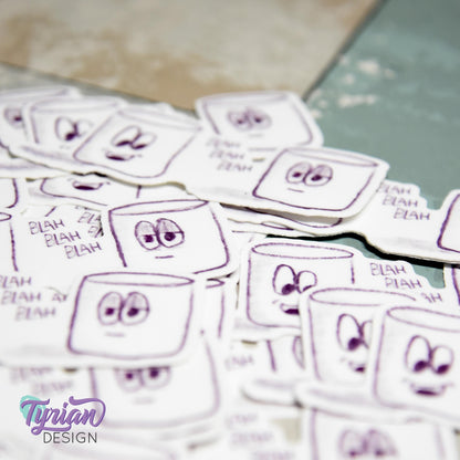 Blah Blah Blah Sticker | Waterproof, Weatherproof & Durable | 3" x 1.3" | Tumbler Sticker | Dishwasher Safe | Sketchy Mellows Sticker