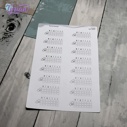 Medicine Tracker Sticker | Weekly  Tracker | 1.6" x .7" each | 16 stickers | Font Charley
