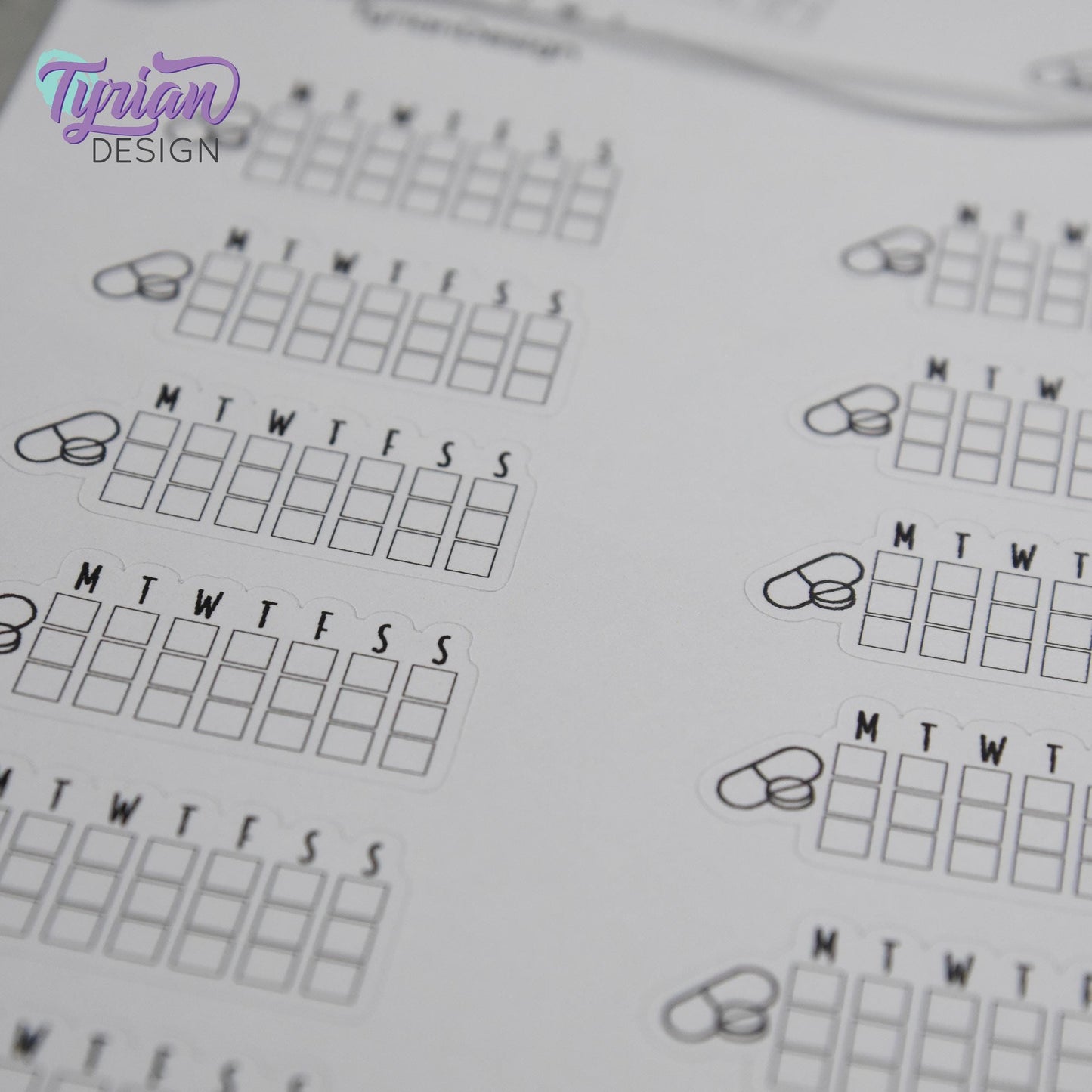 Medicine Tracker Sticker | Weekly  Tracker | 1.6" x .7" each | 16 stickers | Font Charley