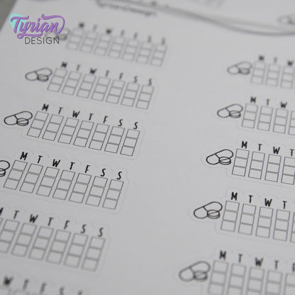 Medicine Tracker Sticker | Weekly  Tracker | 1.6" x .7" each | 16 stickers | Font Charley