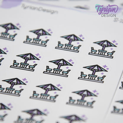 Outdoor Time Stickers | Deck Furniture Stickers | 16 Stickers  | .7" x .73" each | 3.5 x 4.5" Sheet | White or Clear Matte