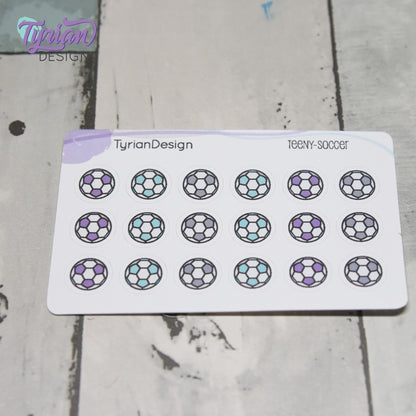 Soccer Stickers | Tiny Soccer Ball stickers | 18 stickers | .46 x .46 inches | Mini Sheet 3.375" x 2.125" | White or Clear Matte