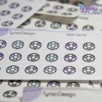 Soccer Stickers | Tiny Soccer Ball stickers | 18 stickers | .46 x .46 inches | Mini Sheet 3.375" x 2.125" | White or Clear Matte