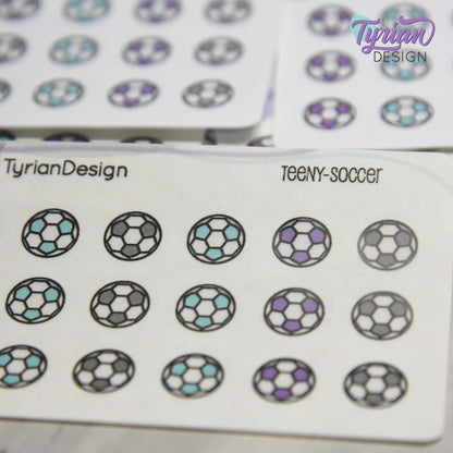Soccer Stickers | Tiny Soccer Ball stickers | 18 stickers | .46 x .46 inches | Mini Sheet 3.375" x 2.125" | White or Clear Matte