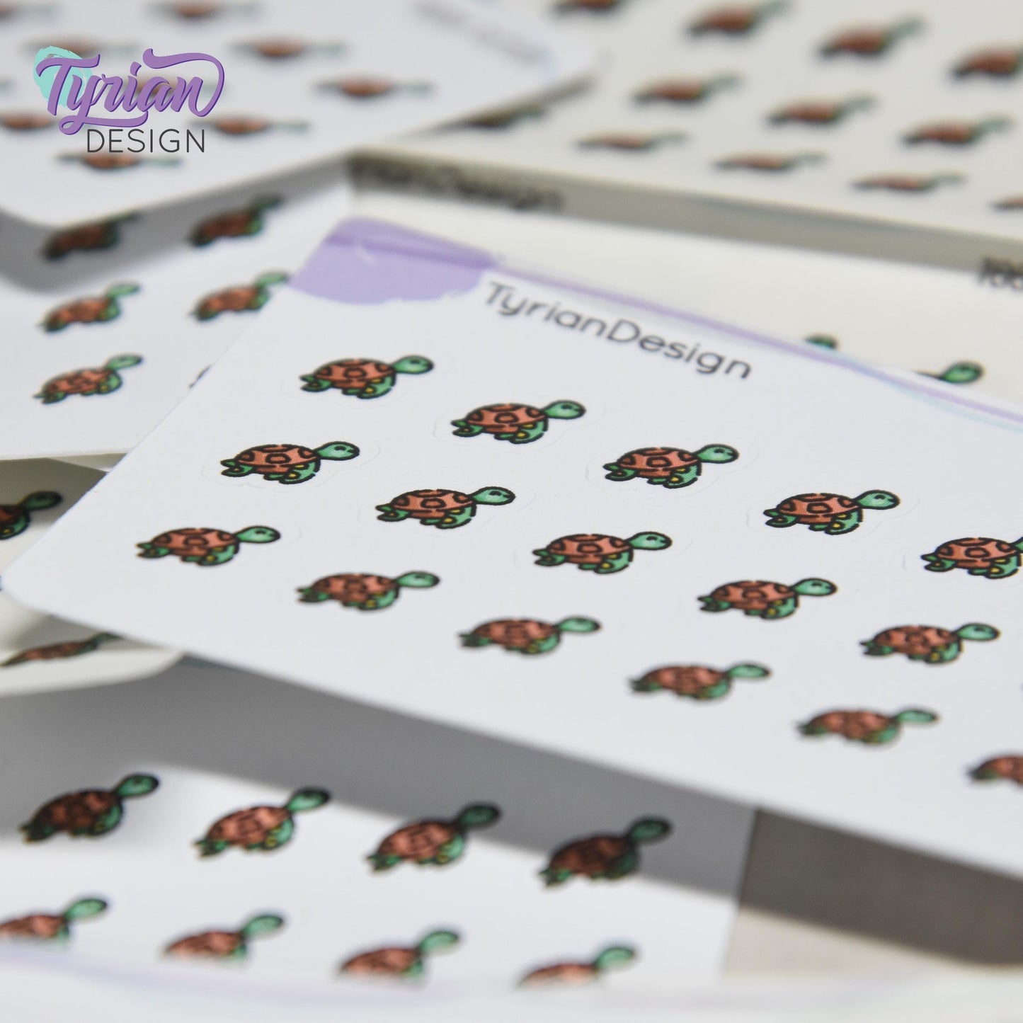 Turtle Stickers | Tiny Sea Turtle stickers | Mini sheet | 21 stickers | .4 x .4" each | Swimming Turtle icon | White or Clear Matte