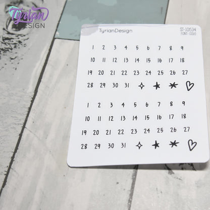 Minimalist Date Stickers | Cole Font | 1–31 Numbers and Accents
