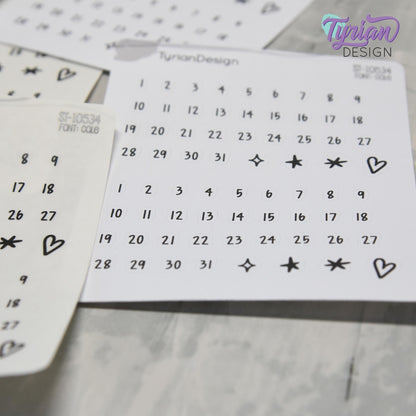 Minimalist Date Stickers | Cole Font | 1–31 Numbers and Accents