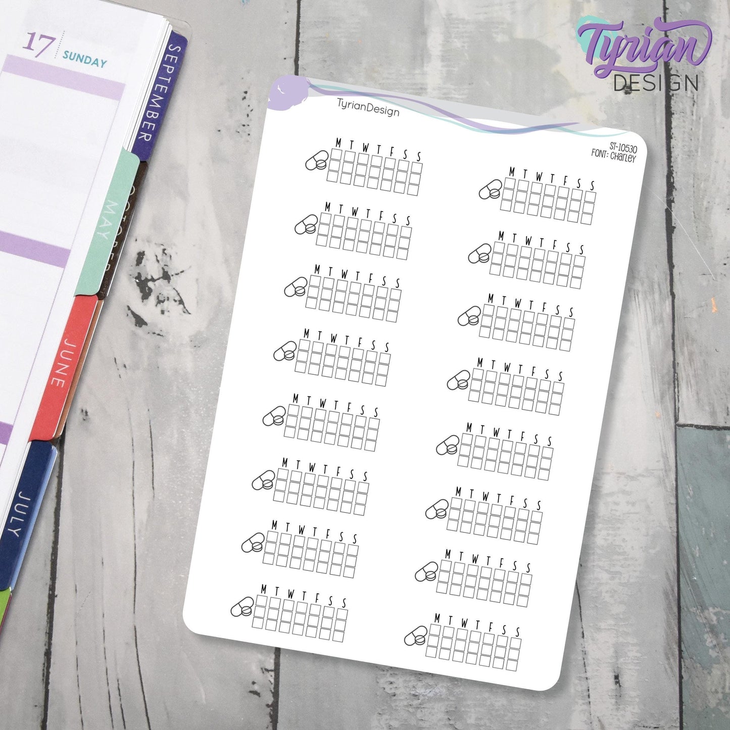 Medicine Tracker Sticker | Weekly  Tracker | 1.6" x .7" each | 16 stickers | Font Charley