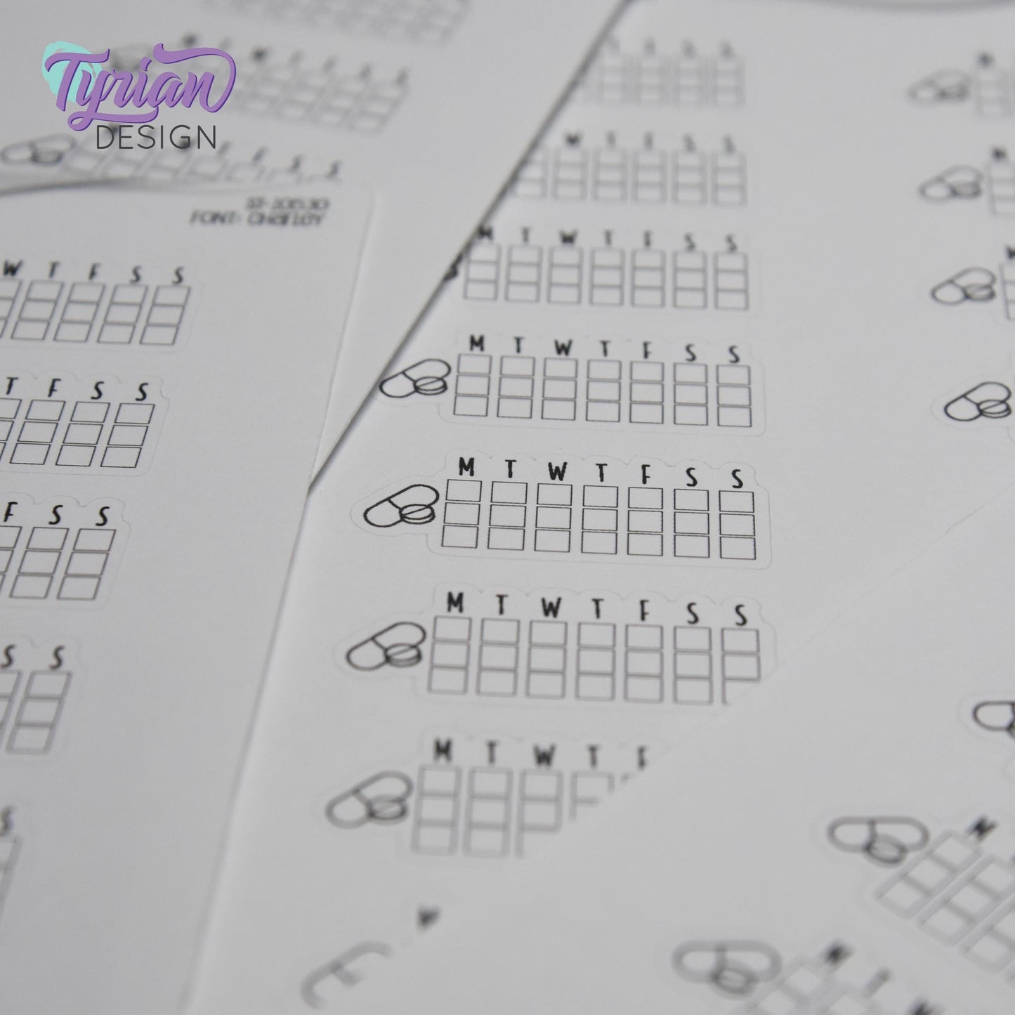Medicine Tracker Sticker | Weekly  Tracker | 1.6" x .7" each | 16 stickers | Font Charley