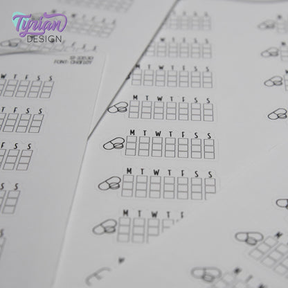 Medicine Tracker Sticker | Weekly  Tracker | 1.6" x .7" each | 16 stickers | Font Charley